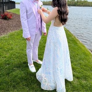 Camille La Vie White Sequin Open Back Prom Dress